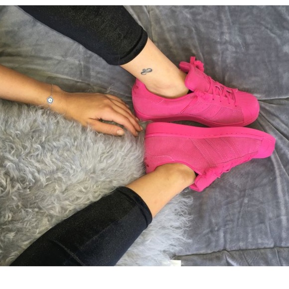 Hot pink suede adidas sneakers worn only one time