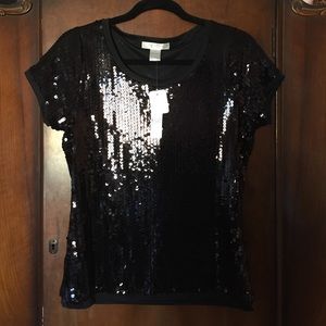 BRAND NEW AUGUST SILK TOP BLACK WITH SEQUINS