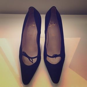 Classic Black Louboutin Silk Pump with Bow