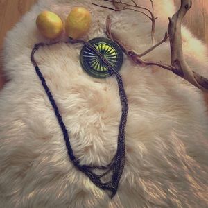 LOFT necklace gold tones with frayed fabric braid