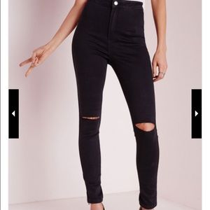Misguided high waisted black ripped knee jeans
