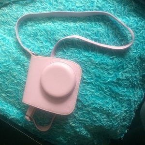 Cute pink mini Polaroid case with shoulder strap!