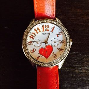 Guess red leather strap watch