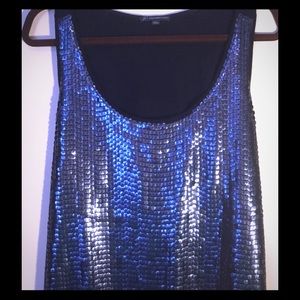 Navy Blue Sequin Tank Top by Adrianna Papell