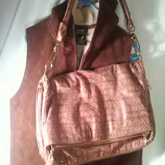 JM Faux Snake-Feel Carmel Purse* Gold Tone Zippers