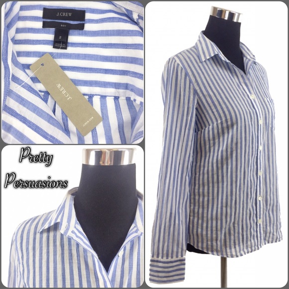 SOLD J.Crew Blue & White Striped Button Down Shirt - Picture 3 of 4