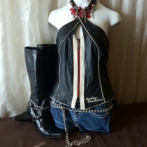 Harley Davidson leather halter top
