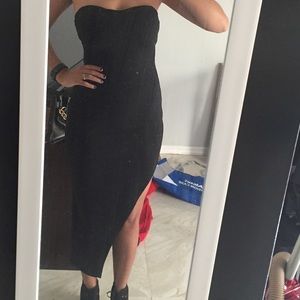 Strapless asymmetrical black dress