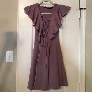 Boohoo mauve purple ruffle dress