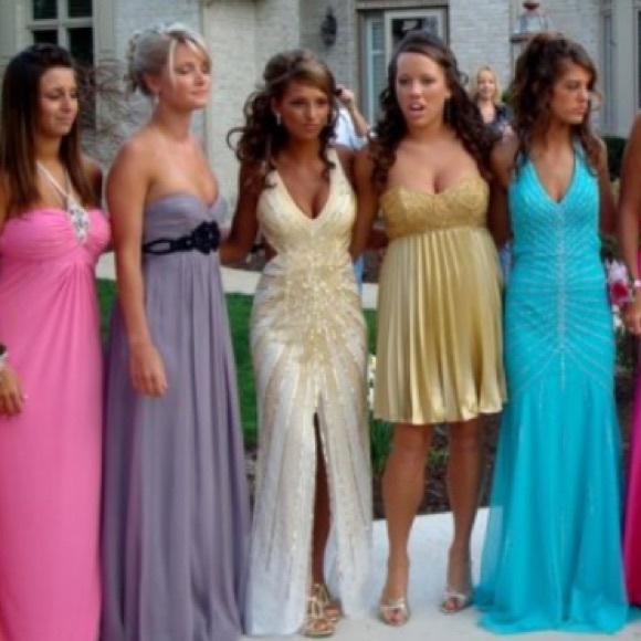 WHITE AND GOLD BEADED PROM DRESS - Picture 3 of 4