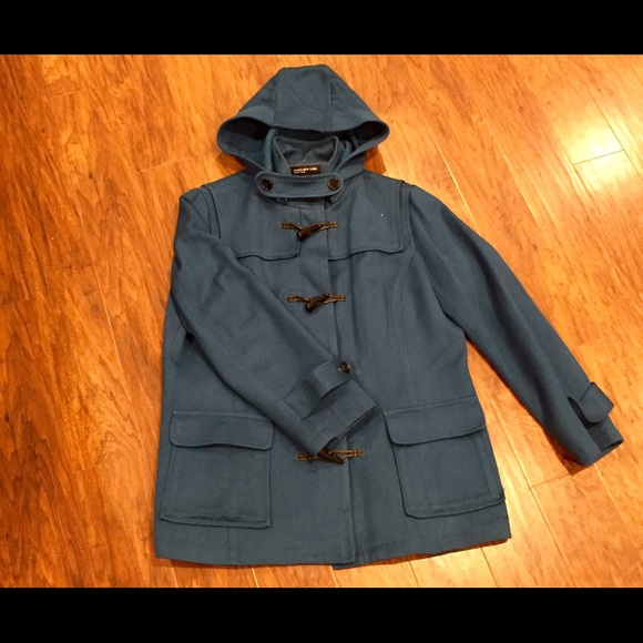 Jones New York Teal Herringbone Coat with Hood