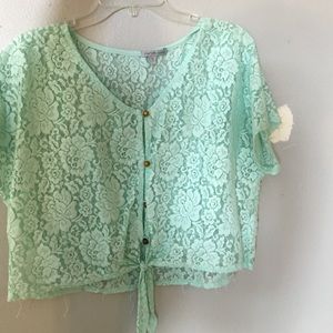 Mint green lace flower shirt