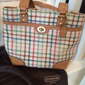 Coach Authentic Hampton Wool plaid and leather bag