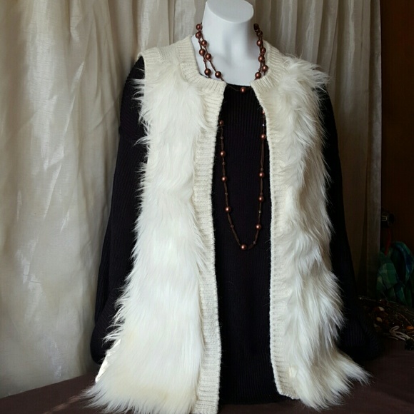 Long White Furry Sweater Vest