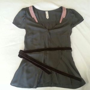 Flore at 100% silk steel and pink faux wrap top