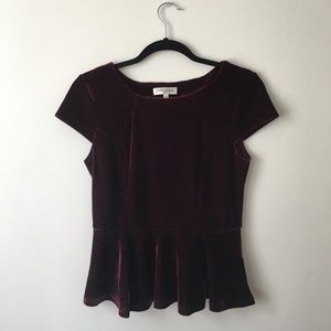 Burgundy Velvet Peplum Top