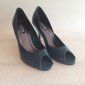 Dark teal peep toe heel