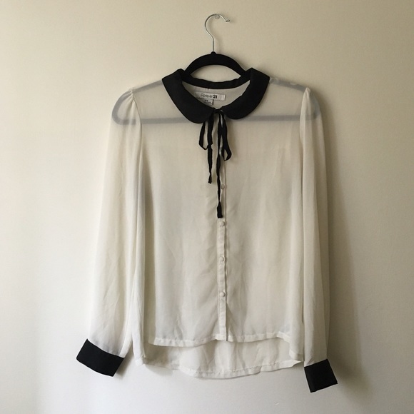 Forever 21 Black and White Collared Blouse