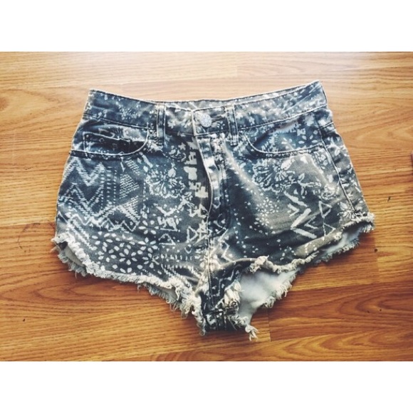 Tribal Print Jean High Waisted Shorts