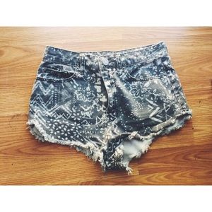 Tribal Print Jean High Waisted Shorts