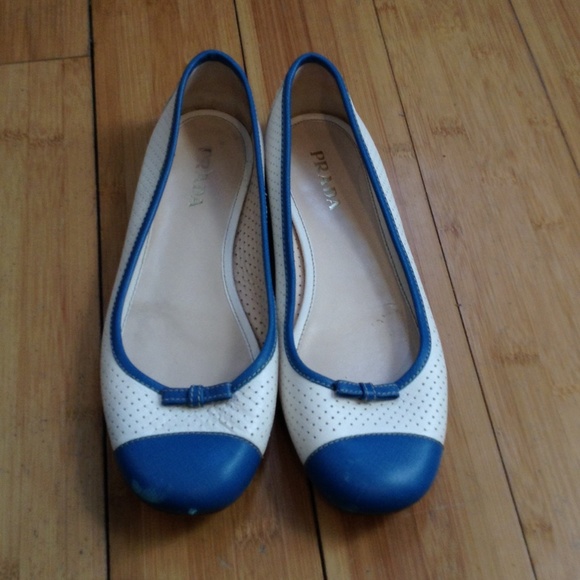 Prada white and blue ballet flats