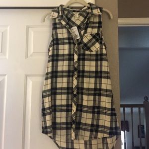 Long plaid tunic button down flannel dress top