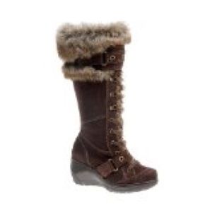 Aldo Tall Brown Leather Fur Boots Sz 38