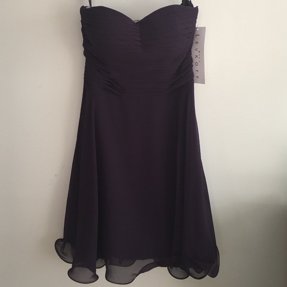 Purple strapless cocktail dress