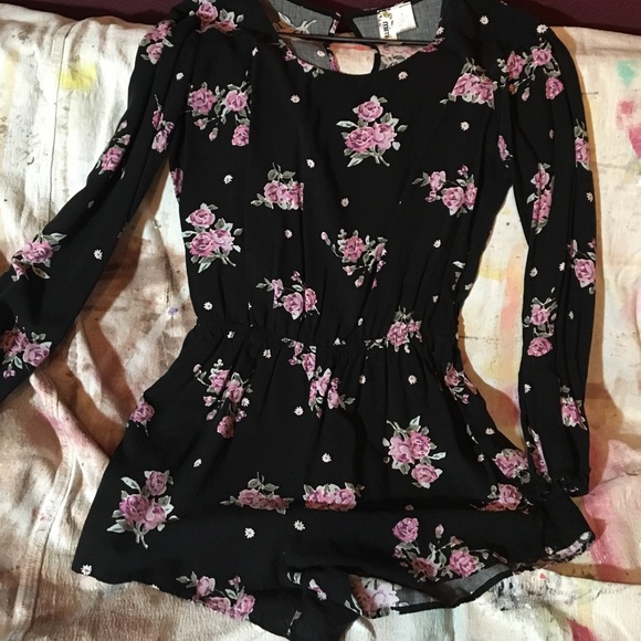 Long Sleeve Black Floral Romper