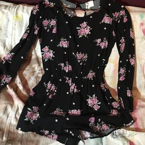 Long Sleeve Black Floral Romper