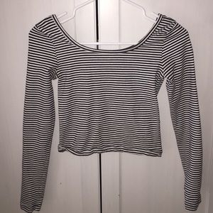 striped, long-sleeve crop top