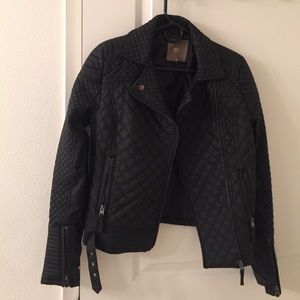 Black faux leather motorcycle jacket