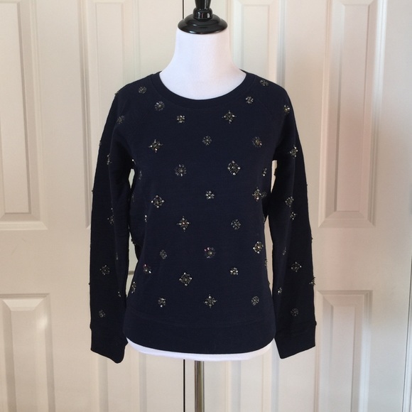 J. Crew Tops - J Crew Navy Jeweled Sweatshirt