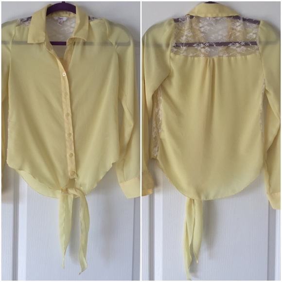 Yellow Lace Tie Blouse
