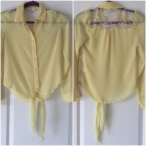 Yellow Lace Tie Blouse