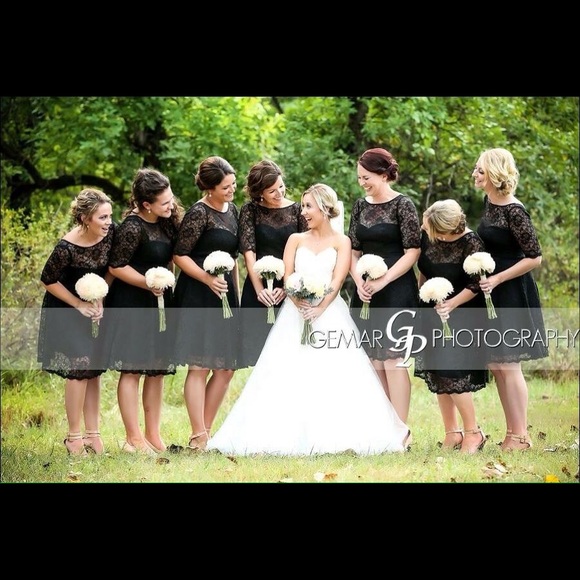 David's Bridal black lace dress