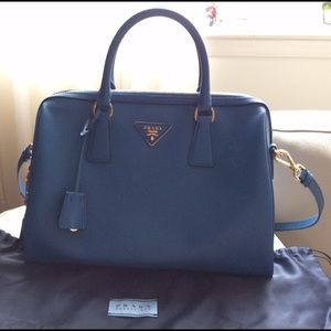 PRADA Saffiano leather Medium satchel bag, Cobalto