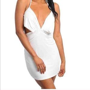 White Deep V cut dress