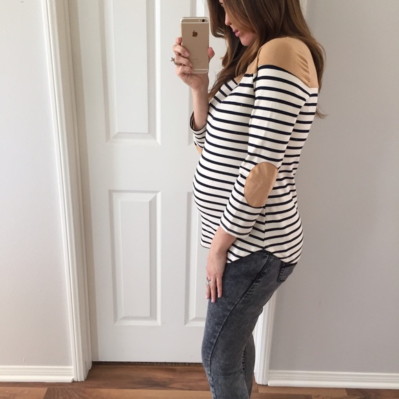 Sold • Navy & Cream Striped Nude Suede Top - Picture 2 of 4