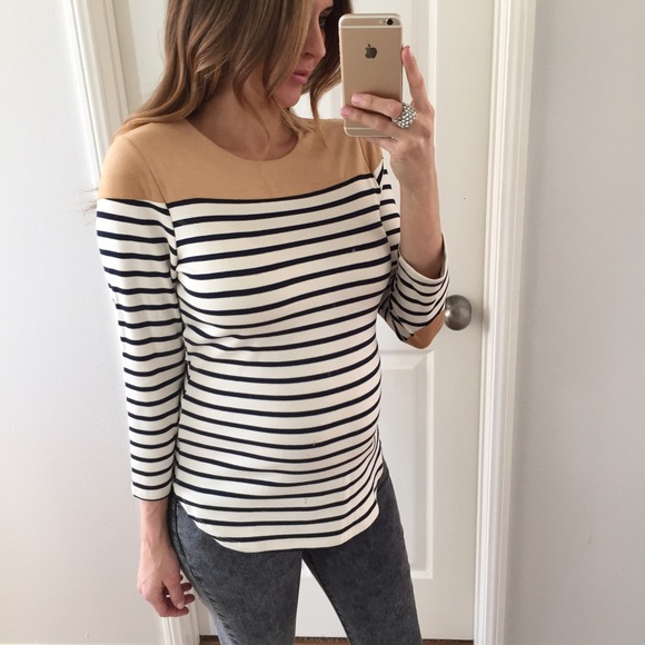 Sold • Navy & Cream Striped Nude Suede Top - Picture 3 of 4