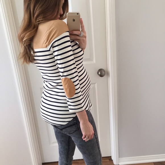 Sold • Navy & Cream Striped Nude Suede Top - Picture 4 of 4