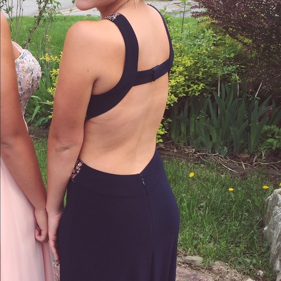 Navy Blue Prom Dress w/ Rose Gold Gems - Picture 2 of 3