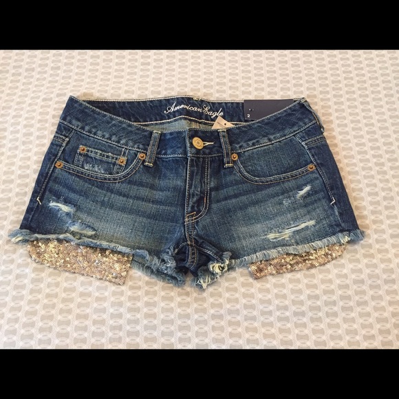 American Eagle Outfitters Pants - American Eagle Denim Shorts w/ Gold Sequin Detail