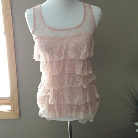 Studio Y Light Pink Ruffled Tank Top size Small