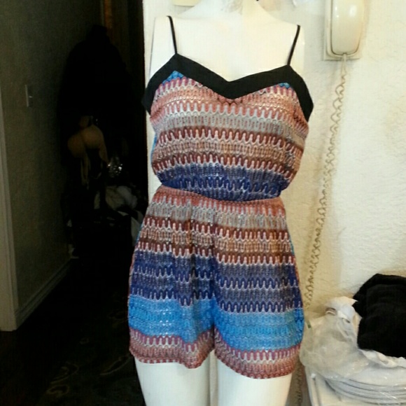 Topshop sheer knit metallic chevron romper