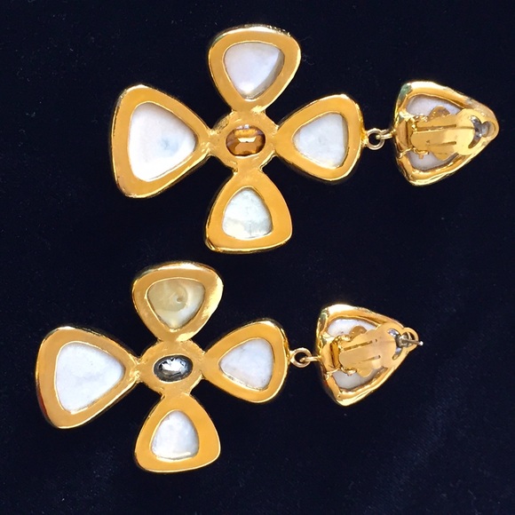 Chanel Maltese Pearl Cross Rhinestone Earrings - Picture 3 of 4