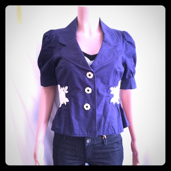 Elevenses Blue Embroidered Flower Blazer