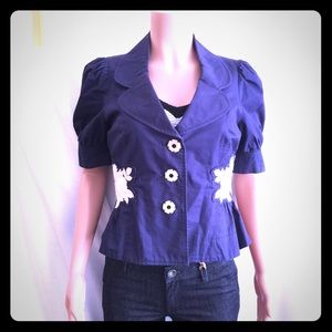 Elevenses Blue Embroidered Flower Blazer