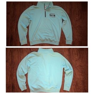 Pink. Mint/ aqua blue, half zip sweater.