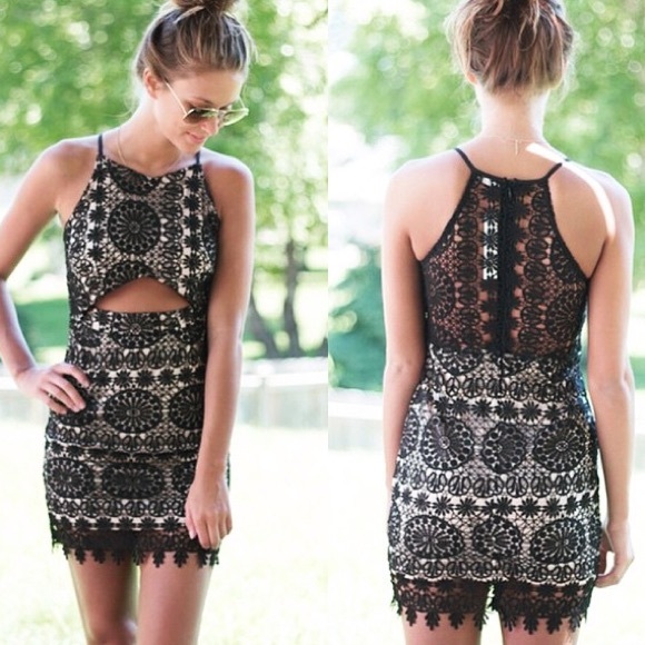 Black lace cut out dress
